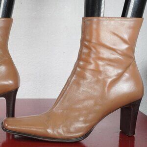 Women's Parade Brown Leather High Heel Square Toe Ankle Boots Booties 7.5